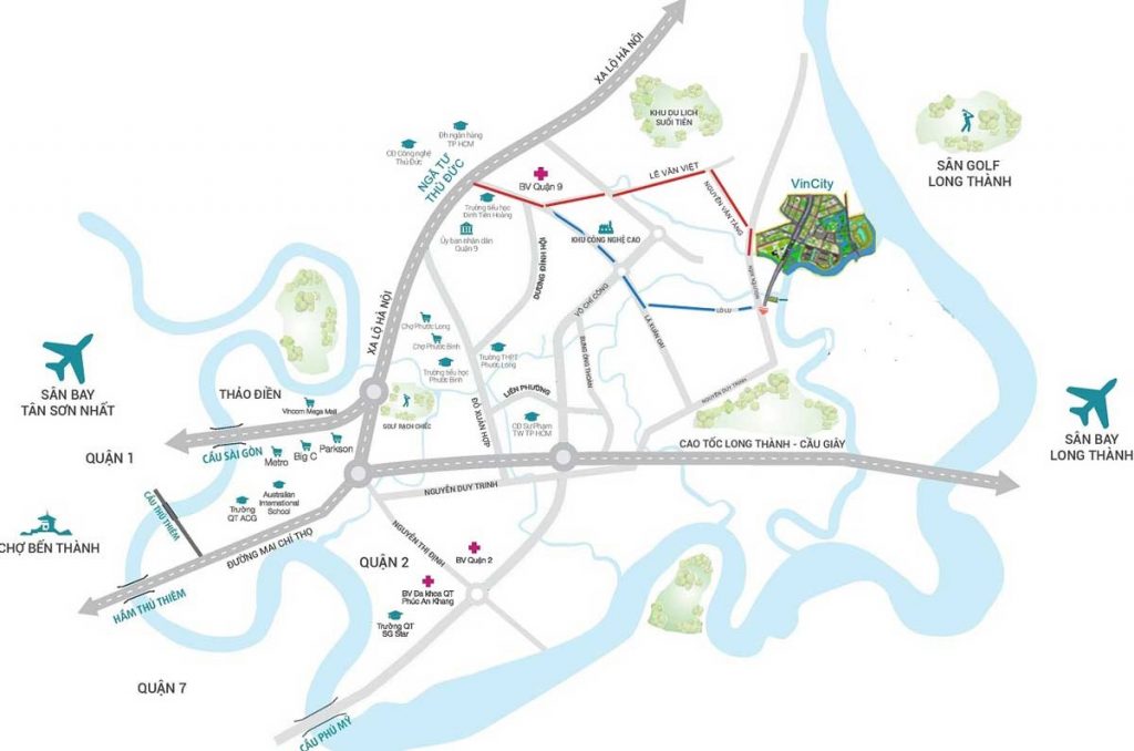 Liên kết vùng trong bán kính 1–8km của Vinhomes Thủ Đức